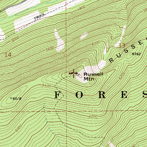 Topographic Map of Russell Mountain, ID