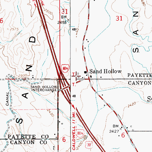 Topographic Map of Sand Hollow, ID