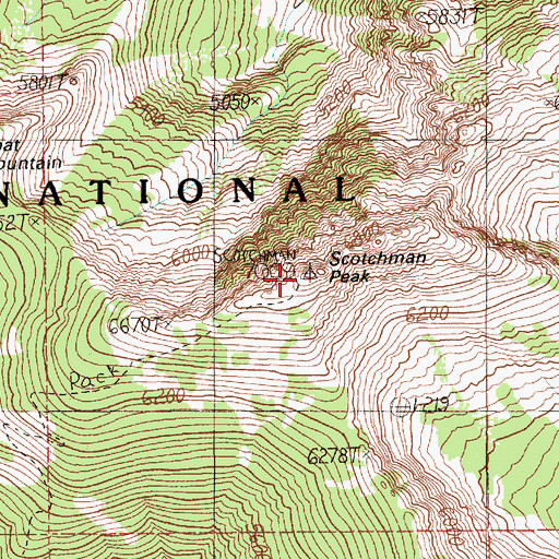 Topographic Map of Scotchman Peak, ID