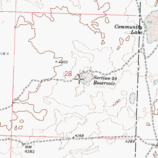 Topographic Map of Section Twenty-Eight Reservoir, ID