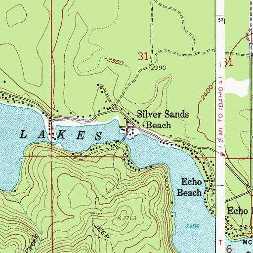 Topographic Map of Silver Sands Beach, ID
