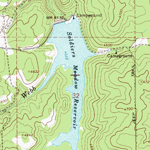 Topographic Map of Soldiers Meadow Reservoir, ID