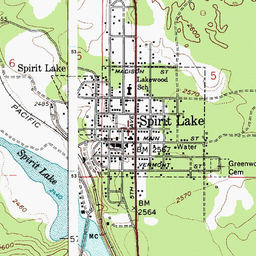 Topographic Map of Spirit Lake, ID