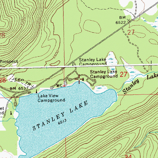 Topographic Map of Stanley Lake Campground, ID