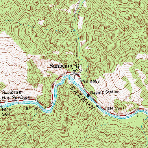 Topographic Map of Sunbeam, ID