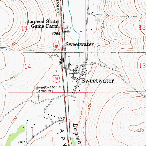 Topographic Map of Sweetwater, ID