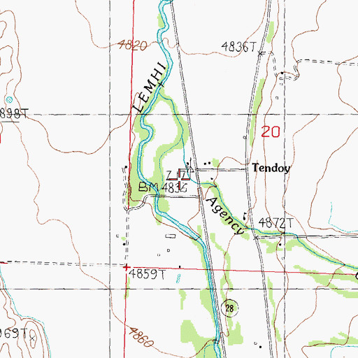 Topographic Map of Tendoy, ID