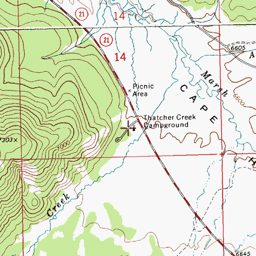 Topographic Map of Thatcher Creek Campground, ID
