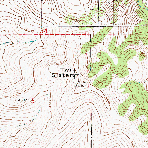 Topographic Map of Twin Sisters, ID