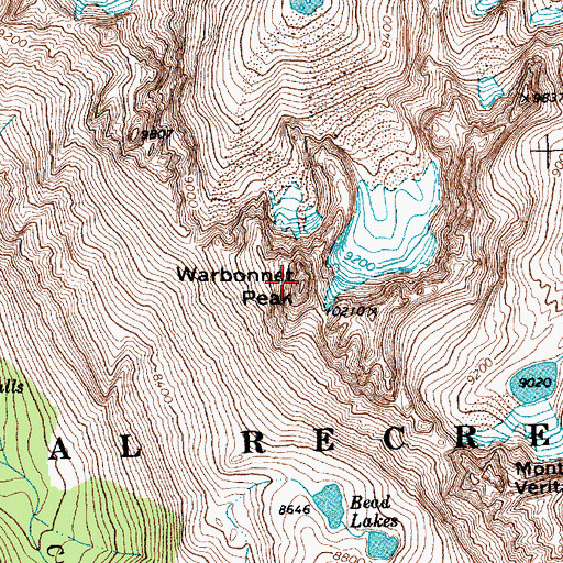 Topographic Map of Warbonnet Peak, ID
