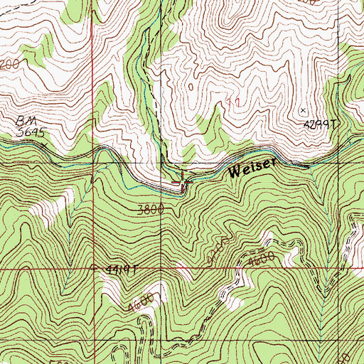Topographic Map of Warm Spring Creek, ID