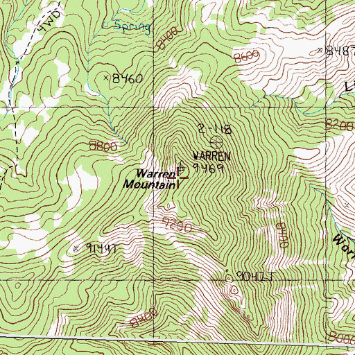 Topographic Map of Warren Mountain, ID