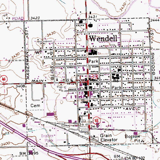 Topographic Map of Wendell, ID