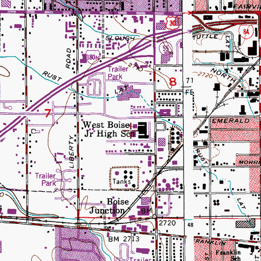 Topographic Map of West Boise Junior High School, ID