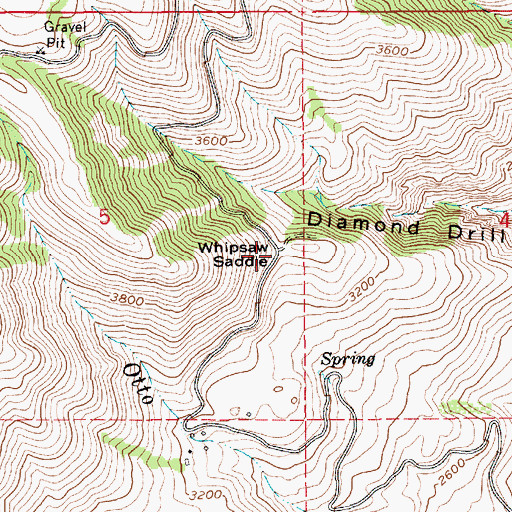 Topographic Map of Whipsaw Saddle, ID