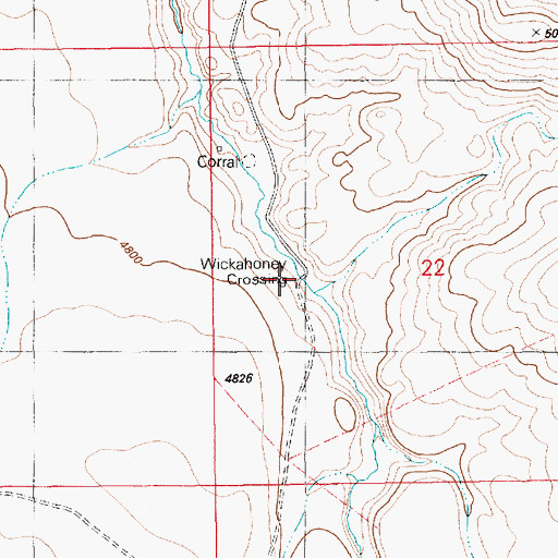 Topographic Map of Wickahoney Crossing, ID