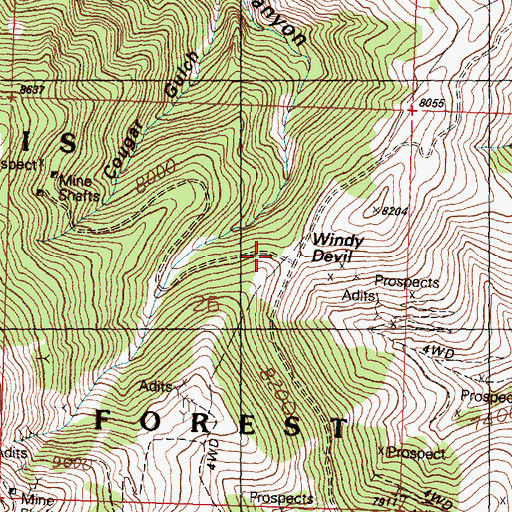 Topographic Map of Windy Devil, ID