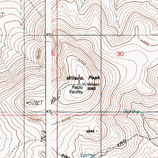 Topographic Map of Wilson Peak, ID