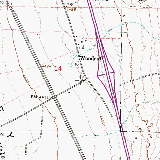 Topographic Map of Woodruff, ID