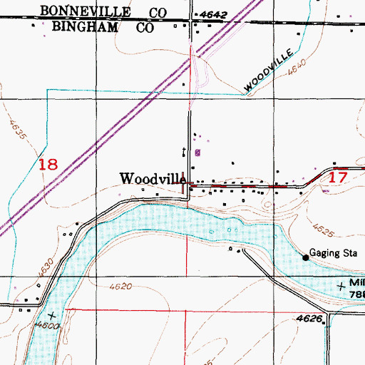 Topographic Map of Woodville, ID