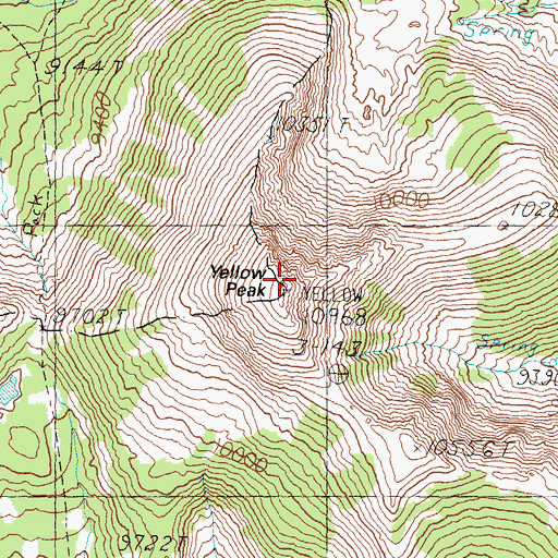 Topographic Map of Yellow Peak, ID