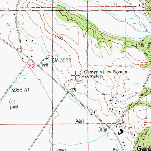 Topographic Map of Garden Valley Pioneer Cemetery, ID
