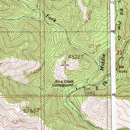 Topographic Map of Pine Creek Campground, ID