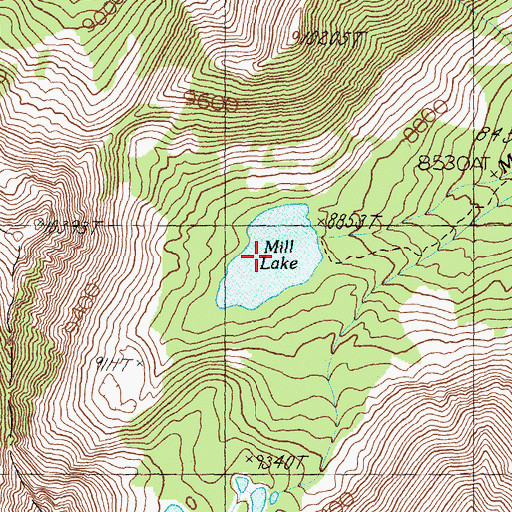Topographic Map of Mill Lake, ID