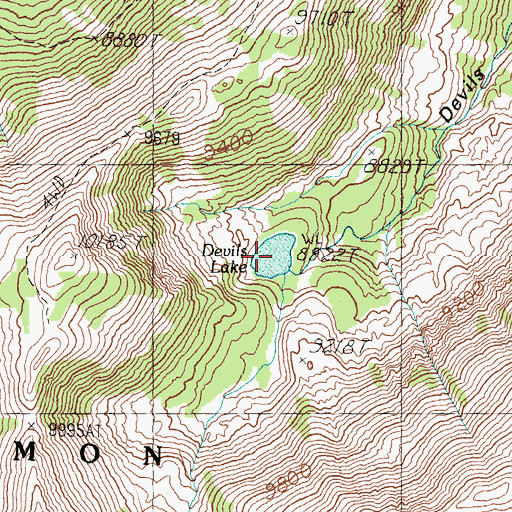 Topographic Map of Devils Lake, ID
