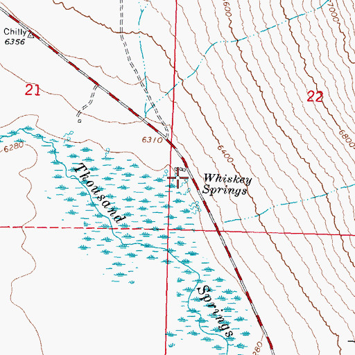 Topographic Map of Whiskey Springs, ID