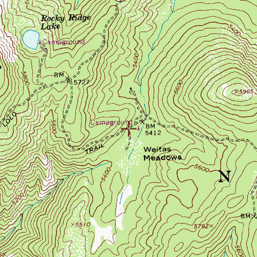 Topographic Map of Weitas Meadows Campground, ID