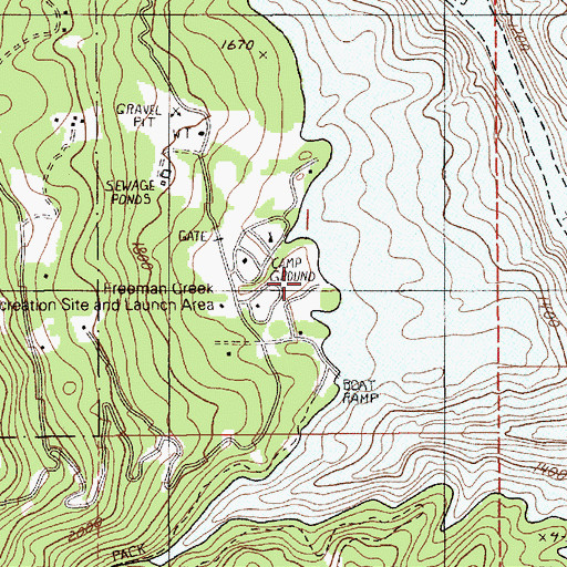 Topographic Map of Freeman Creek Campground, ID