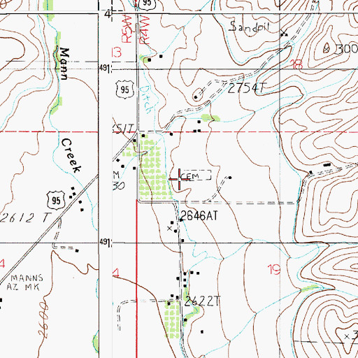 Topographic Map of Mann Creek Cemetery, ID