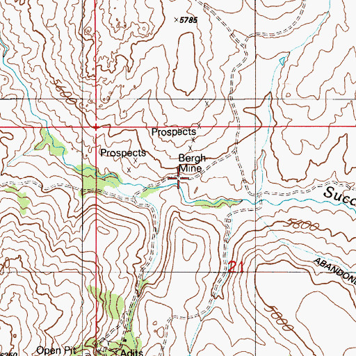 Topographic Map of Bergh Mine, ID