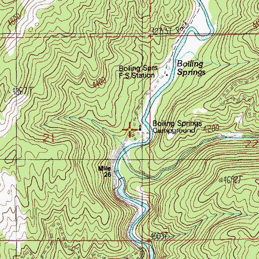 Topographic Map of Boiling Springs Campground, ID