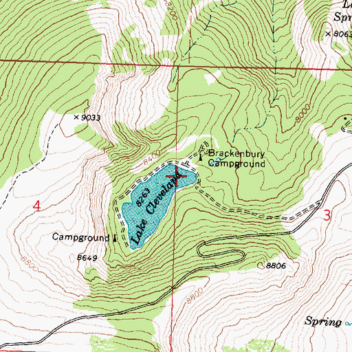 Topographic Map of Lake Cleveland Dam, ID