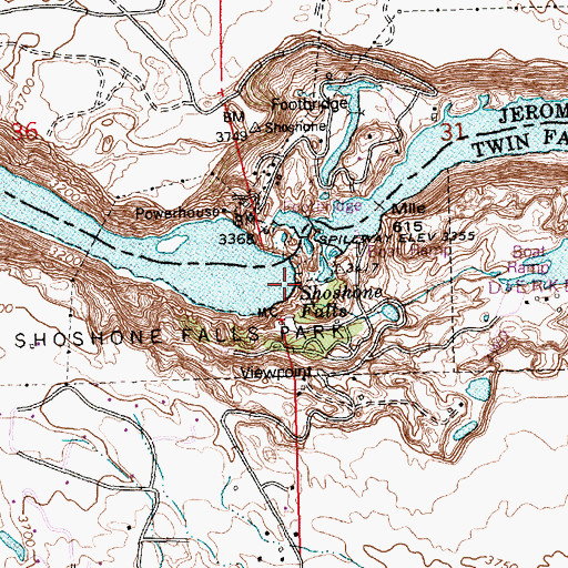 Topographic Map of Shoshone Falls Dam, ID