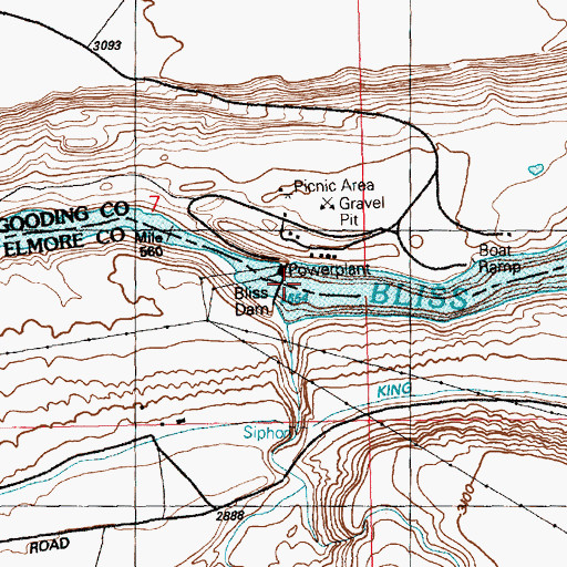 Topographic Map of Bliss Dam, ID