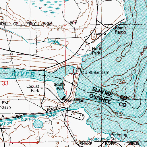 Topographic Map of C J Strike Dam, ID