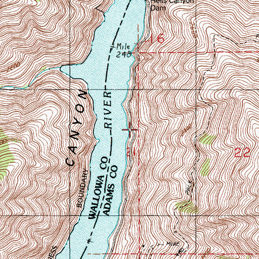 Topographic Map of Hells Canyon Reservoir, ID