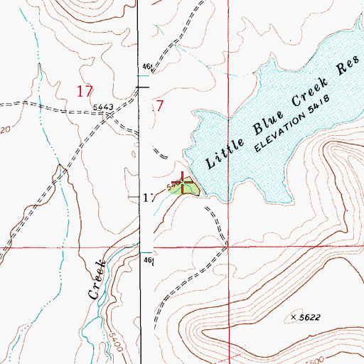 Topographic Map of Little Blue Creek Dam, ID
