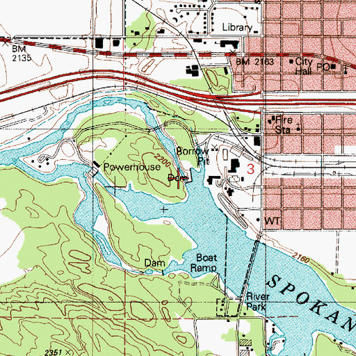 Topographic Map of Post Falls Dam, ID