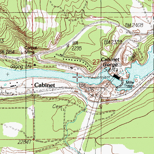 Topographic Map of Cabinet Gorge Reservoir, ID
