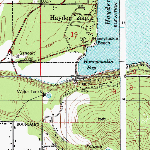 Topographic Map of Hayden Lake Dam, ID