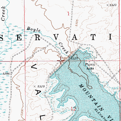 Topographic Map of Mountain View Dam, ID