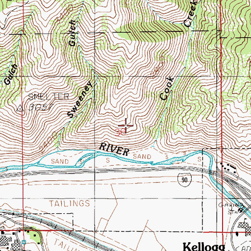 Topographic Map of Bunker Hill Tailings Number Three Dam, ID