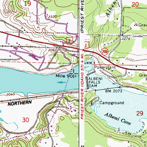 Topographic Map of Albeni Falls Dam, ID