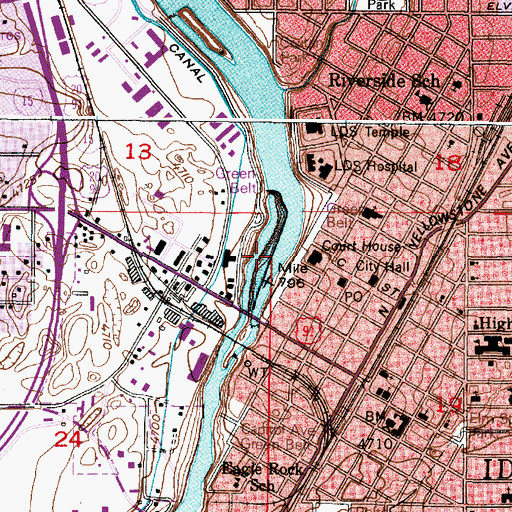 Topographic Map of Middle Idaho Falls Dam, ID
