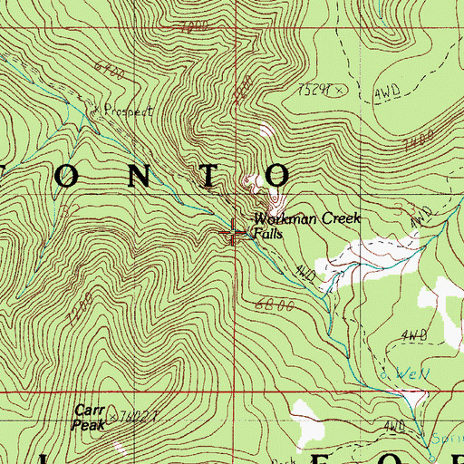 Topographic Map of Workman Creek Falls, AZ