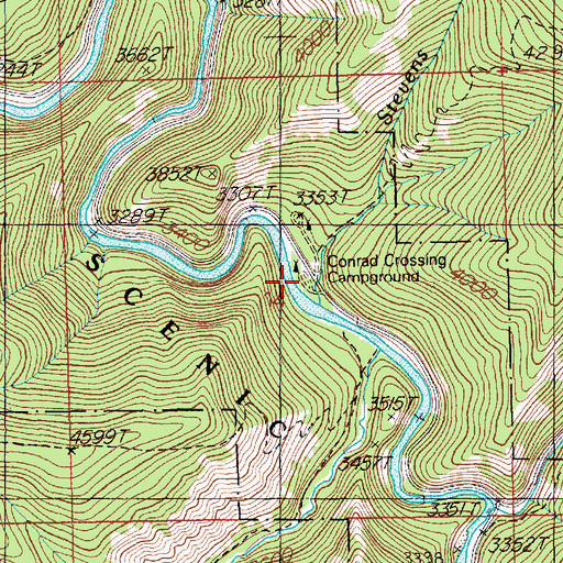 Topographic Map of Conrad Crossing Campground, ID